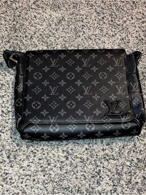 Men’s monogram fashion black & grey sachel crossbody leather bag